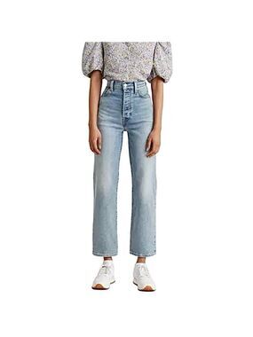 Levis Ribcage straight ankle high rise faded cropped jeans in worn out blue 25